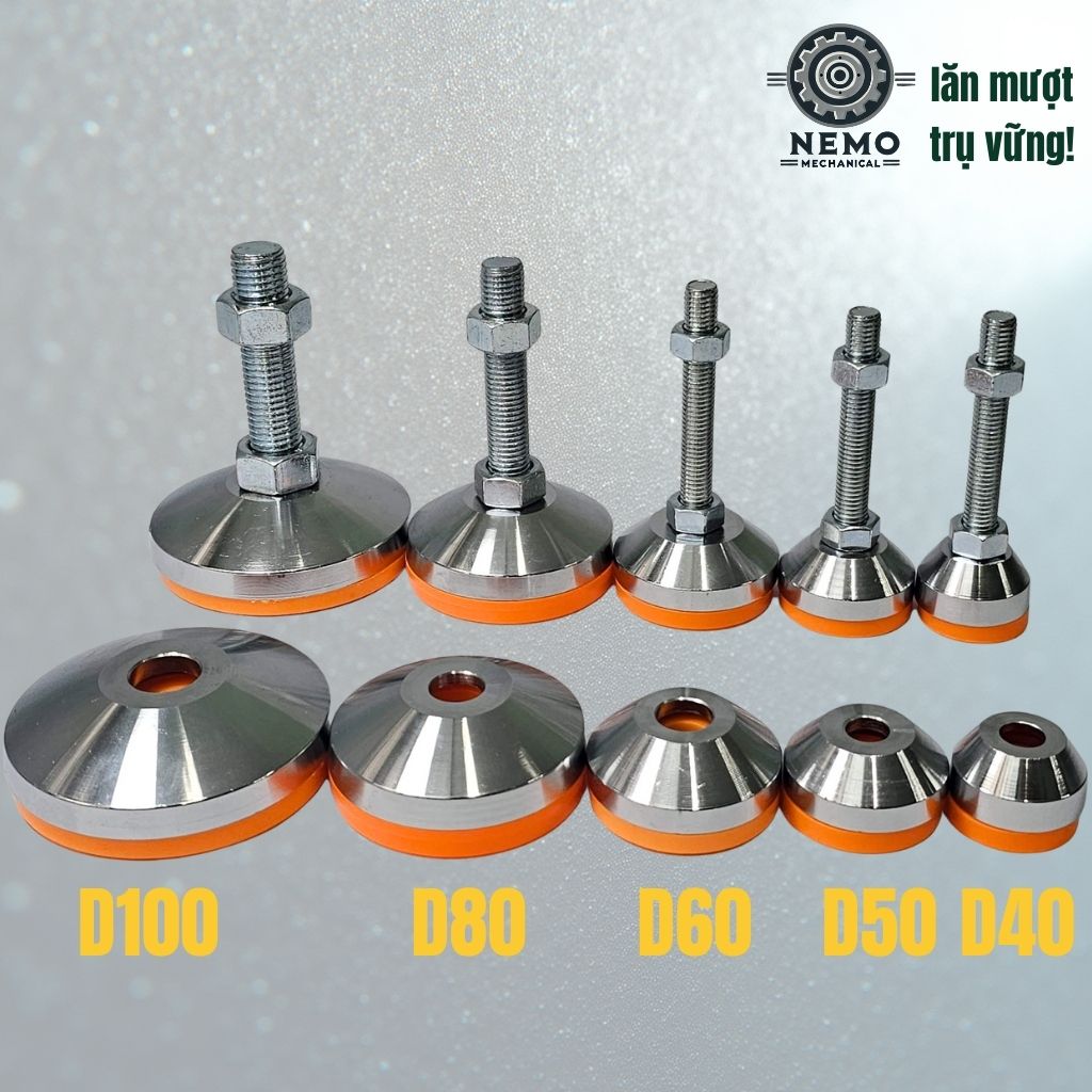 Chân Tăng Chỉnh Chịu Tải Siêu Nặng – Hệ Bulong M16/M20, Chịu Tải 3 Tấn (Bát Thép Mạ Crom)